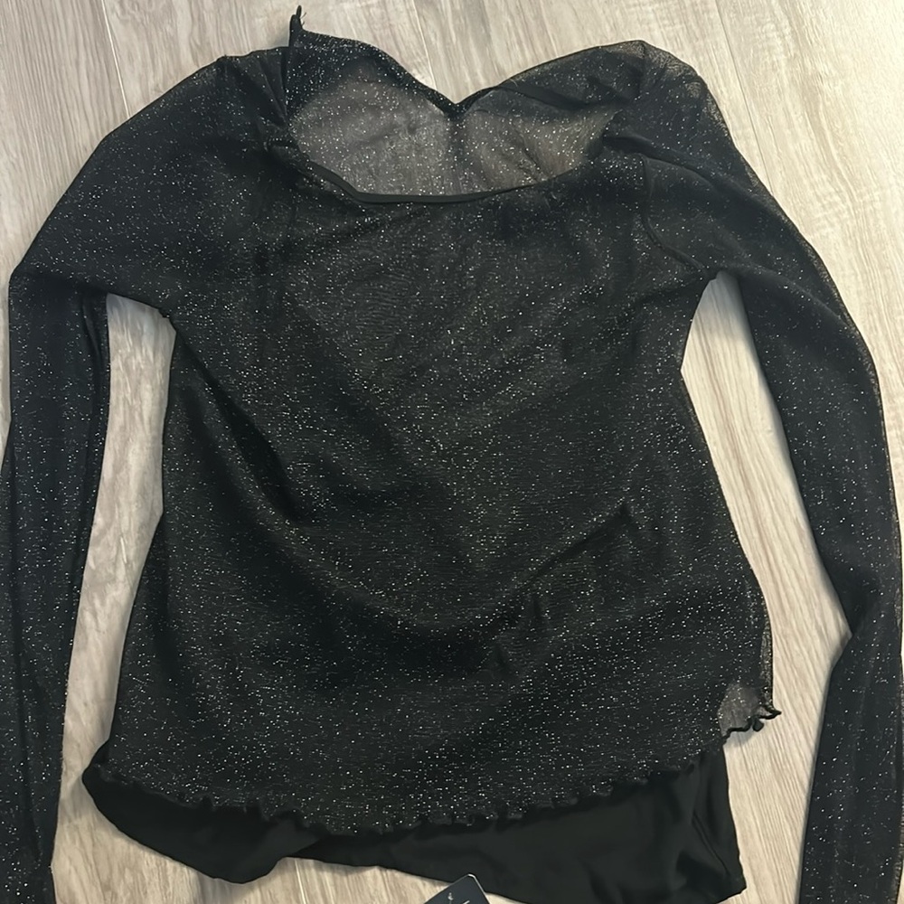 MESH GLITTER shirt with blank tank top under